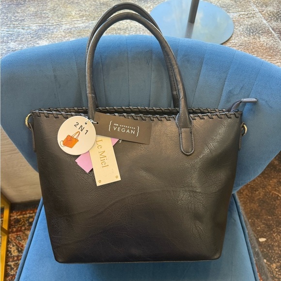 Le Miel Handbags - Le Miel 2-in-1 Black Vegan Leather Tote Bag – NWT PETA Approved